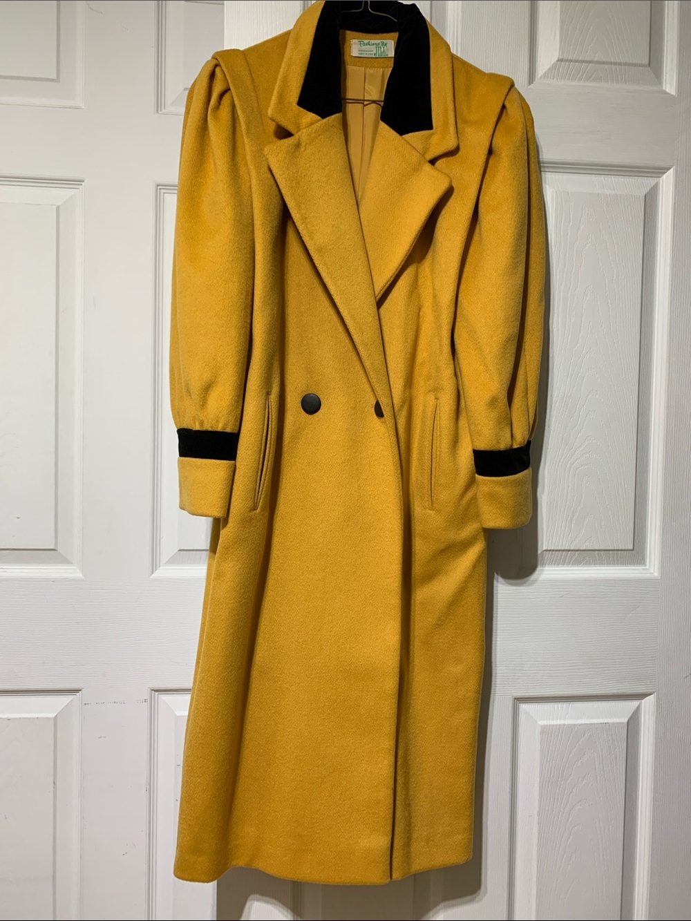 Fashion by Jill Mustard Double-Breasted Trench Coat with Black Velvet Trim